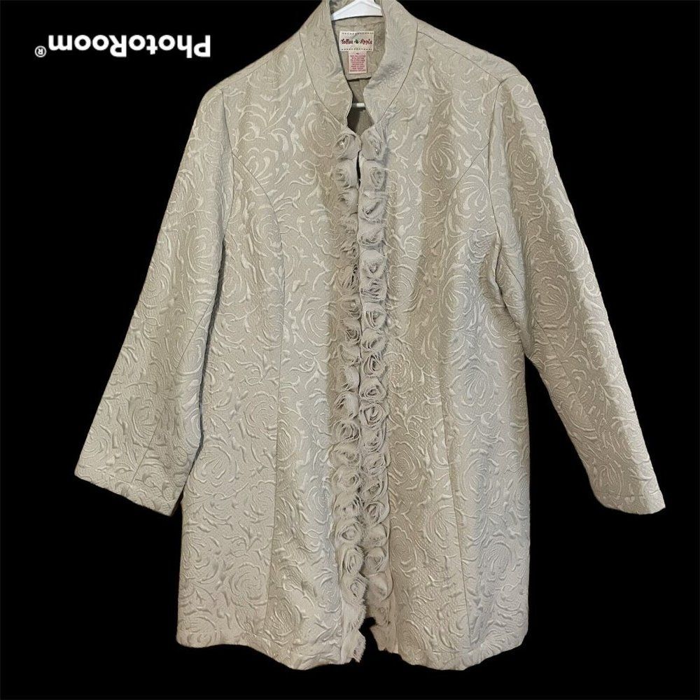 Toffee Apple Women’s XL Jacket Mandarin Collar Floral Jacquard Coat Pearls Tulle